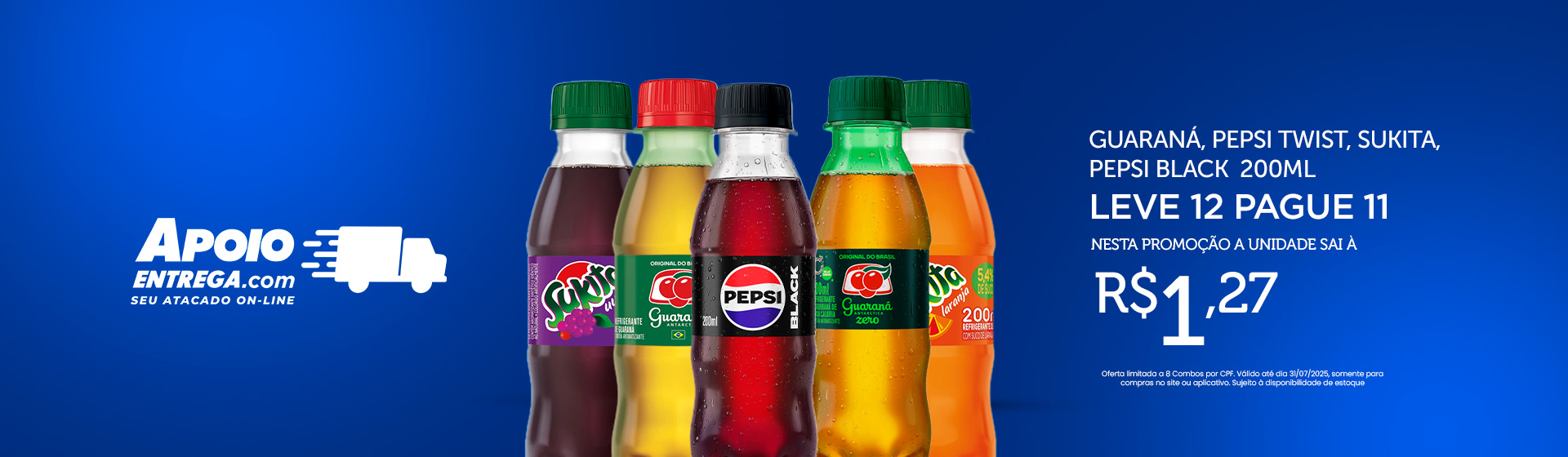 Guaraná, Sukita, Pepsi Black  200ml Leve 12 Pague 11 ate 31/07